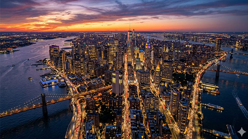 Modern United States skyline showcasing global superpower status