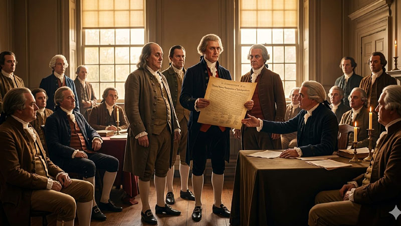 The signing of the Declaration of Independence on July 4, 1776